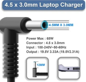 ⁦Laptop Charger Compatible With hp (65W 19.5V  3.33A ) (45W 19.5V 2.31A )⁩ - الصورة ⁦3⁩