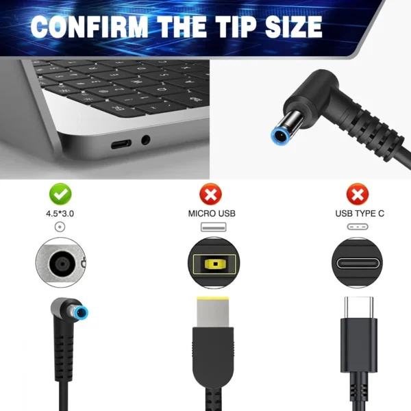 ⁦Laptop Charger  Compatible With hp (45W 19.5V 2.31A ) Blue Tip⁩ - الصورة ⁦4⁩