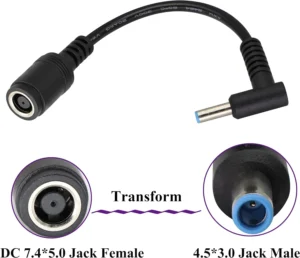 ⁦Tip Laptop Power Cable DC 7.4mm x 5.0mm Female to 4.5mm x3.0mm Male Compatible With hp⁩ - الصورة ⁦5⁩