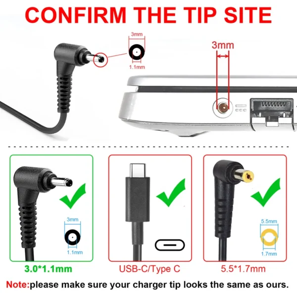 ⁦Laptop Charger Compatible With Acer Chromebook 65W   – شاحن ايسر كروم بوك 65 وات⁩ - الصورة ⁦2⁩